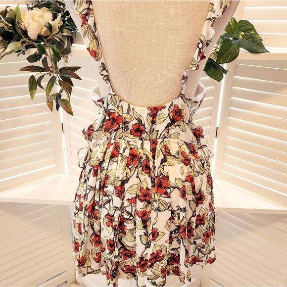 FREE PEOPLE DEAR YOU BACK LESS RUFFLE FLORAL ORANGE GREEN SIZE MED - Picture 9 of 9